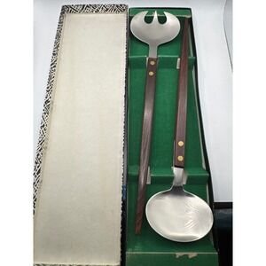 Barlow Stainless Japan Salad Serving Set Rosewood Handles MCM Vintage 2pc Boxed